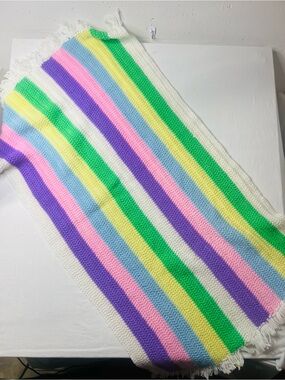 Colorful Striped Crochet Throw Blanket - Pastel Rainbow